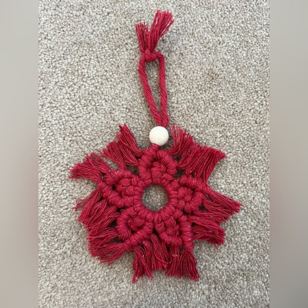 Handcrafted Red Macramé Snowflake Ornament